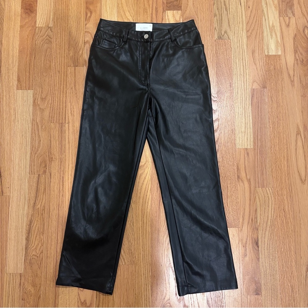 SIX/FIFTY Straight Leg Faux Leather Crop Ankle Pants Black Size S SF8974